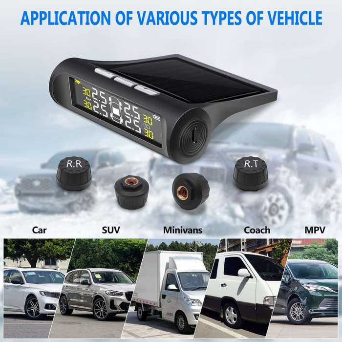 Solar powered tire pressure monitoring system waterproof TPMS with 4 sensors