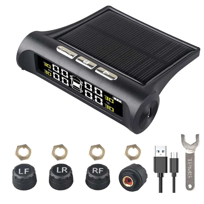 Solar powered tire pressure monitoring system waterproof TPMS with 4 sensors