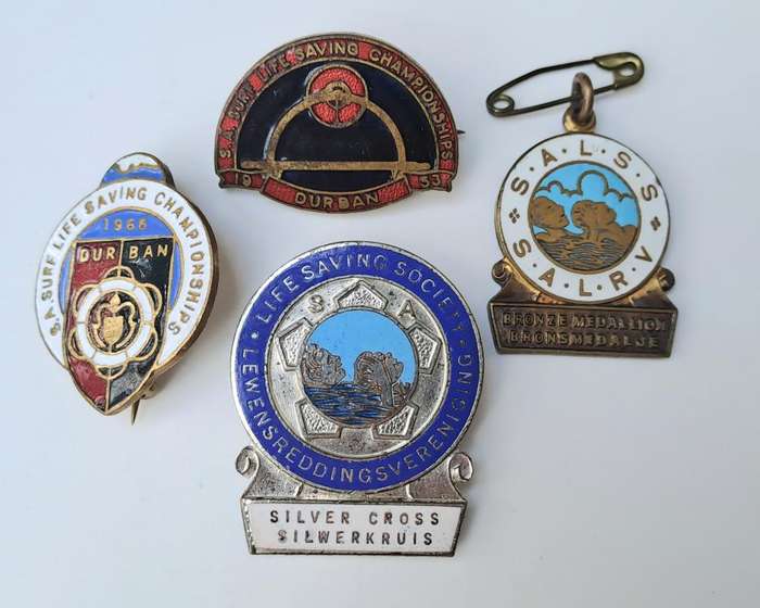 South African Surf Life Saving Championships pin badges 1953/1966 Durban. S.A. Life Saving Society