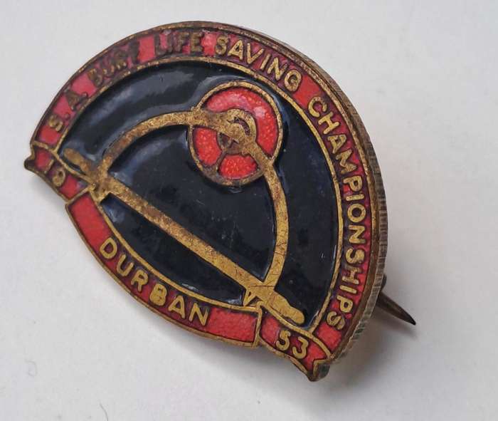 South African Surf Life Saving Championships pin badges 1953/1966 Durban. S.A. Life Saving Society