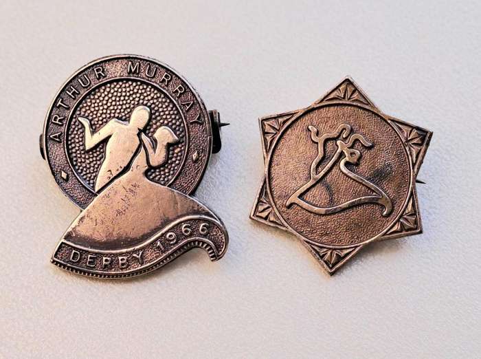 Arthur Murray Dance Studio 2 x pin badges circa 1960s and a SAFD (Dance) pin badge