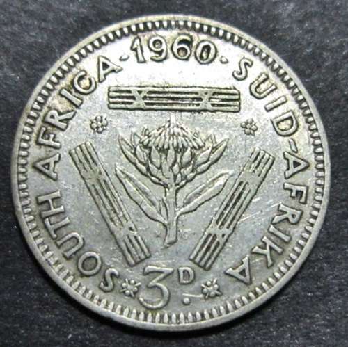 ## Scarcer 1960 South Africa Silver 3D/Tickey ##