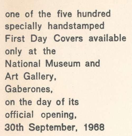 BOTSWANA - 1968  NATIONAL ART GALLERY COMMEM  COVER - ONLY 500 EXIST