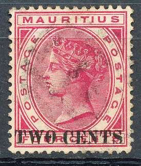 MAURITIUS  QVIC  1891  2c  on 4c  CARMINE   OVERPRINT  - FINE USED