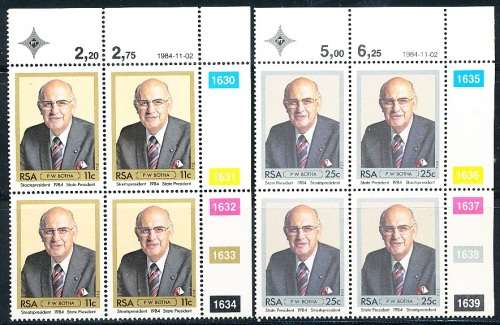RSA  -  1984 - President Botha   -  CONTROL BLOCKS -   FINE MINT