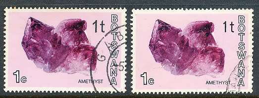 BOTSWANA  1976  -    Minerals  SURCHARCHED  1c type 1 and 2     -  FINE  USED