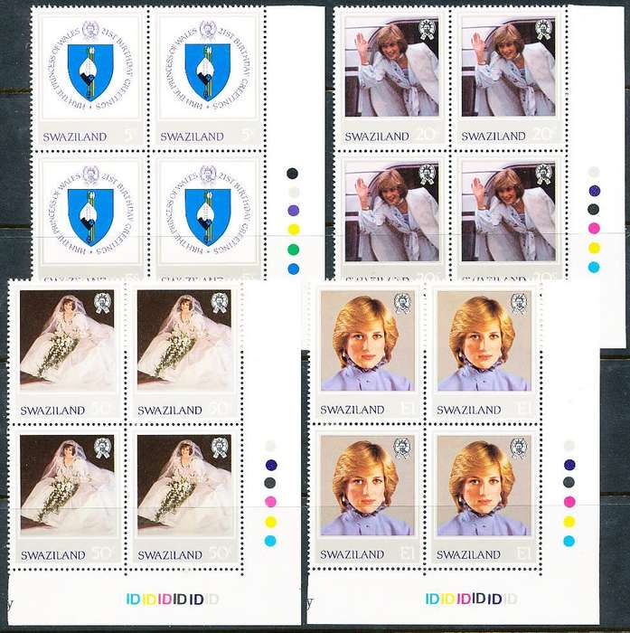 SWAZILAND   1982   -   Princess Diana of Wales   FULL  SET  -   MINT  CONTROL BLOCKS  D