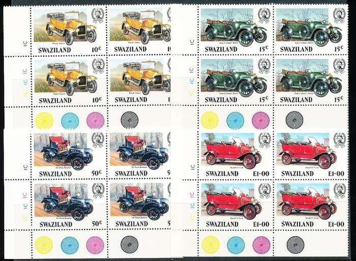 SWAZILAND   1985   - Veteran Cars  FULL  SET  of CONTROL BLOCKS   C  -    FINE  MINT