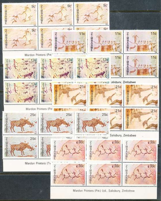 ZIMBABWE 1982  -  Rock Paintings  SET  of  IMPRINT  BLOCKS  -  FINE  MINT