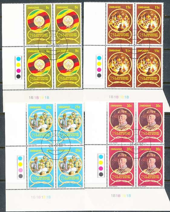 ZIMBABWE 1982  -   Boy Scout Movement  SET  of  CONTROLS  ` 8`  BLOCKS  -  FINE  CTO USED