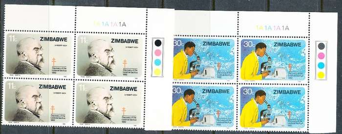 ZIMBABWE 1982  -     Discovery of Tubercle Bacillus  CONTROLS  ` A`  BLOCKS  -  FINE  MINT