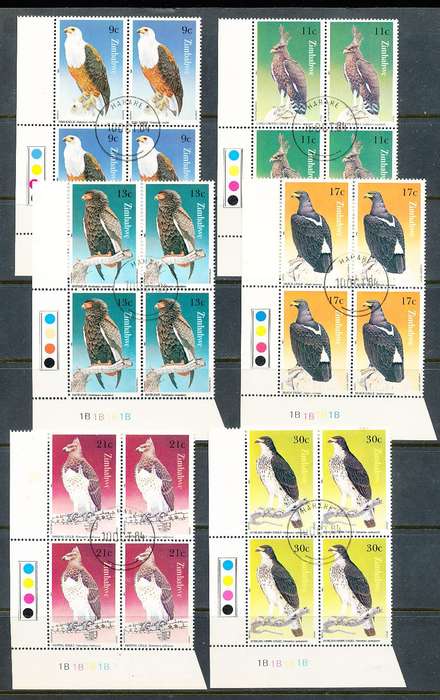 ZIMBABWE 1984  -   Birds of Prey   of  CONTROLS  ` B`  BLOCKS  -  FINE  CTO  USED