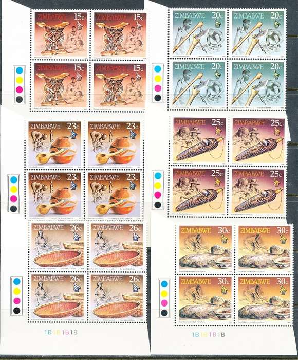 ZIMBABWE 1990  - Cultural Artifacts -   FULL SET  of  CONTROLS  `  B `   BLOCKS -  FINE  MINT