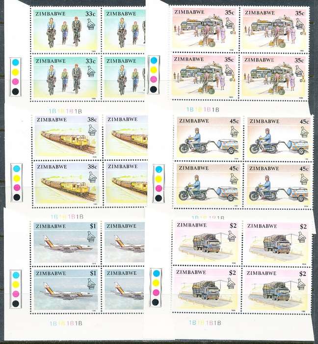 ZIMBABWE 1990  - Transport -   FULL SET  of  CONTROLS  `  B `   BLOCKS -  FINE  MINT