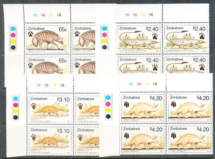 ZIMBABWE 1998  -   Lesser Known Animals     SET  CONTROL BLOCKS  ` B `  -  FINE    MINT