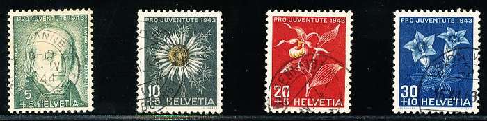SWITZERLAND  1943 -  Pro Juventute  - Emanuel von Fellenberg - Flowers  SET   - FINE  USED
