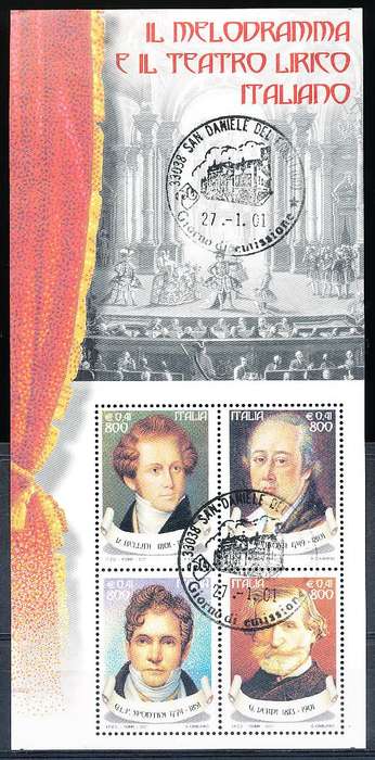 ITALY  2001   -   Italian Lyrical Theatre  MINI-SHEET    -  FINE   CTO USED