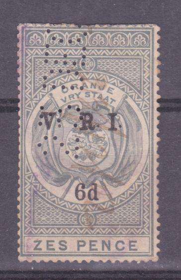 Fiscal Stamp - 6d with OPT Variety (wide spacing btwn "V and R")