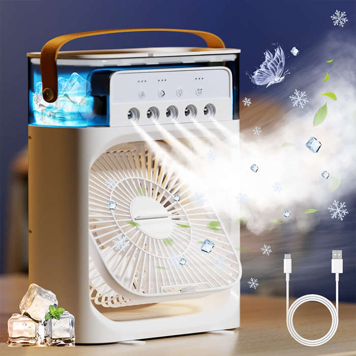 Portable Air Conditioner Fan, Usb Air Cooler Mini Air Conditioner Humidifier, 5 Humidifier Mist Hole