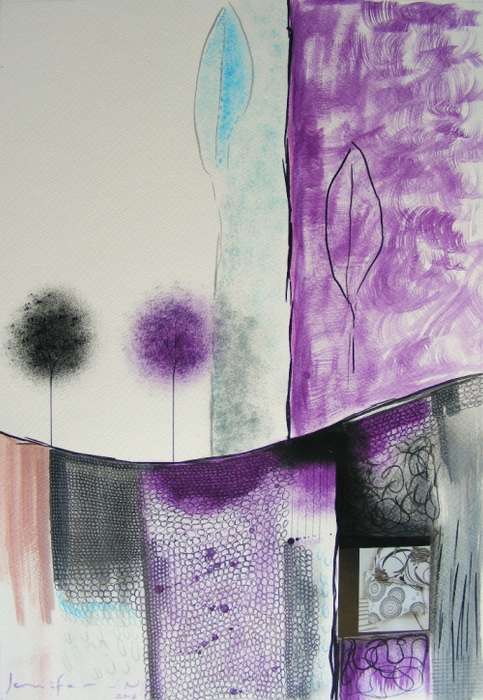 Maroon Mixed Media Abstract - Original Watercolour - Jennifer van Niekerk