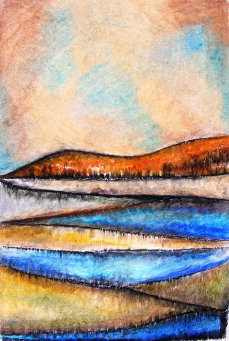 Abstract Water Landscape - Original Oil Pastel - Jennifer van Niekerk