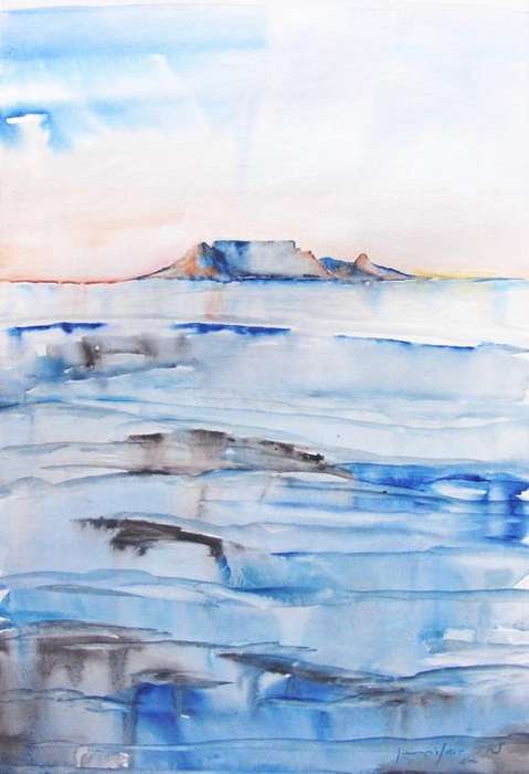 Table Mountain Textured - Original Watercolour - Jennifer van Niekerk