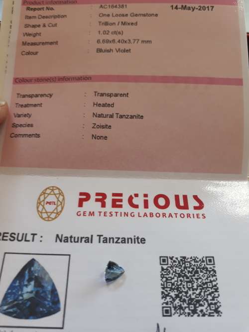 tanzanite trillion cut  1.02 ct/s
