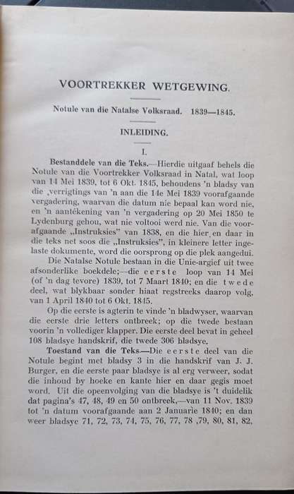Voortrekker Wetgewing Notule van die Natalse Volksraad 1839-1845 (GS Preller) 1924 uitgawe