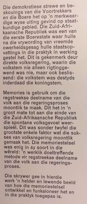 Volksregering in die Zuid-Afrikaansche Republiek: Die rol van Memories (WA Kleynhans)