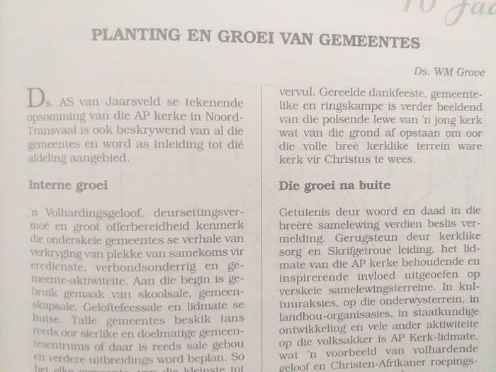 God laat Groei Feesbundel 10 jarige bestaan Afrikaanse Protestantse Kerk (APK) 1987-1997
