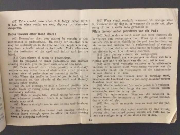 Antieke/Vintage Padkode van Suid-Afrika / The Highwaycode of South Africa