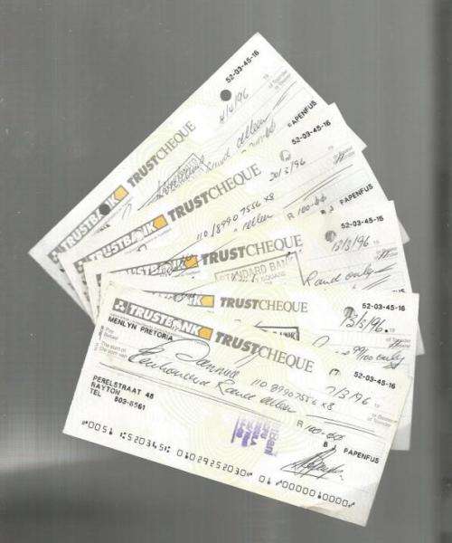 Lot of 5 Used Trust bank Cheques - 90`s (TBC028)