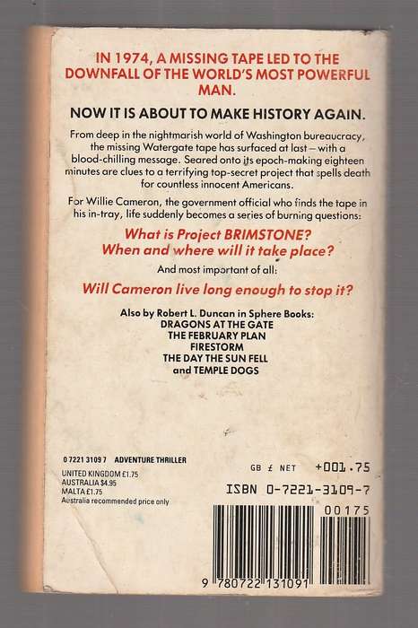 Brimstone - Robert L Duncan (j) Watergate type thriller