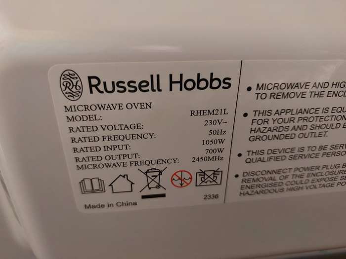 Russel-Hobbs model RHEM21L 20-litre 700 Watt mirror-front microwave oven - As new!