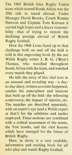 On Trek Again -The British Rugby Lions in South Afrika 1968 -- JBG Thomas