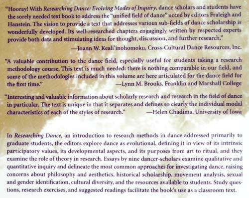 Researching Dance : Evolving Modes of Inquiry -- Fraleigh and Hanstein