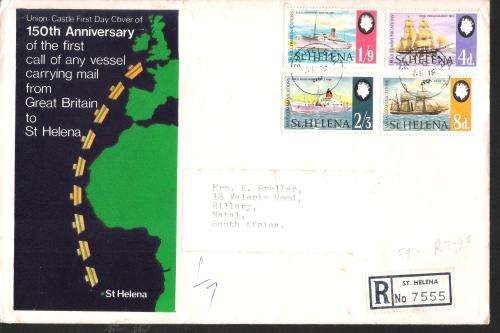 Union-Castle FDC of 150th Anniv. of the 1st call of any vessel carrying mail from GB to St. Helena