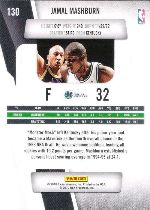 Basketball 2010-2011 Panini Prestige #130 Jamal Mashburn Trading Card [Loose]