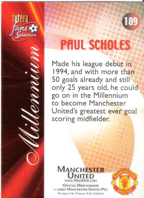 Soccer - 2000 Futera Manchester United Fans Selection #189 Paul Scholes Trading Card [Loose]