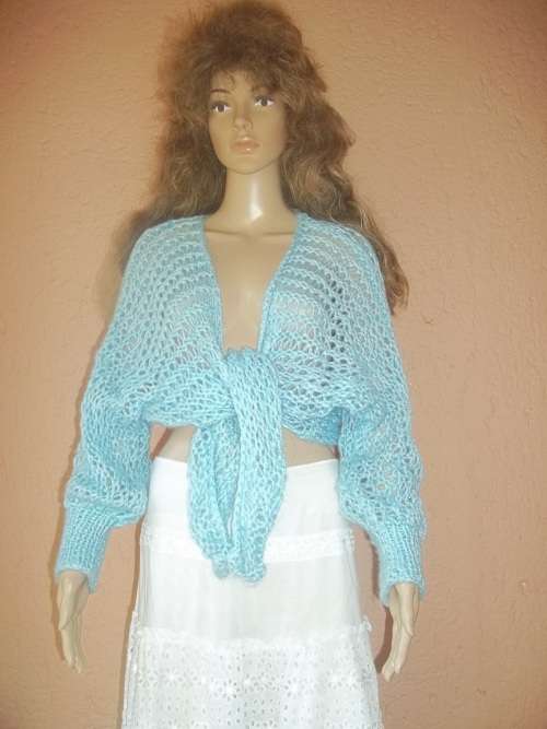 ***SUMMER SALE*** BLUE VERSATILE HAND KNITTED SHRUG - Size 34