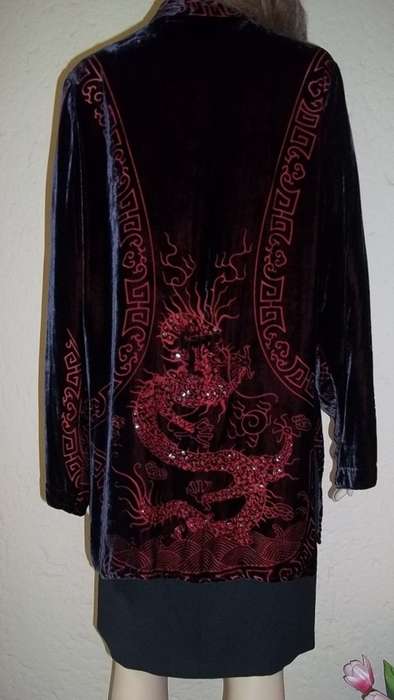 CITRON SANTA MONICA MAGNIFICENT VELVET JACKET WITH EMBROIDERED & SEQUINED DRAGON ON BACK - SIZE  34