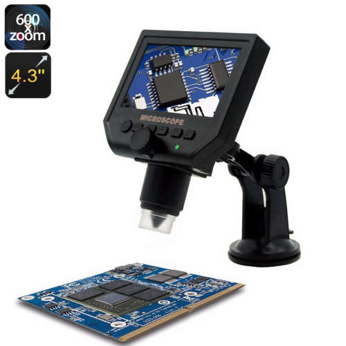 HD Digital Microscope - 600x Zoom, 4.3-Inch HD Display, Built-In Battery, HD Video Recording, Timest