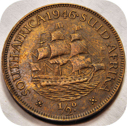 Top Graad SA Unie: 1946 Half Pennie 1/2d in rooi EF!!