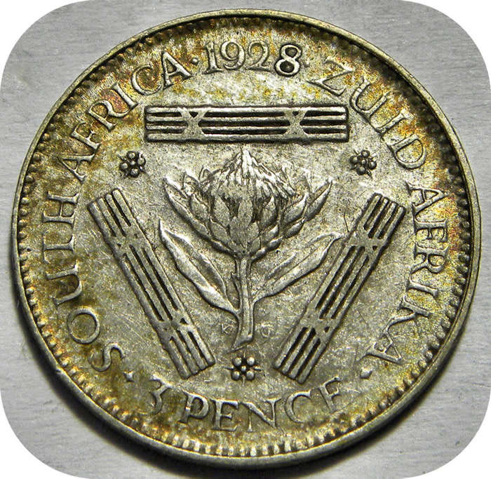 Well priced SA Union:  Lustrous 1928 Tickey 3d below R600!