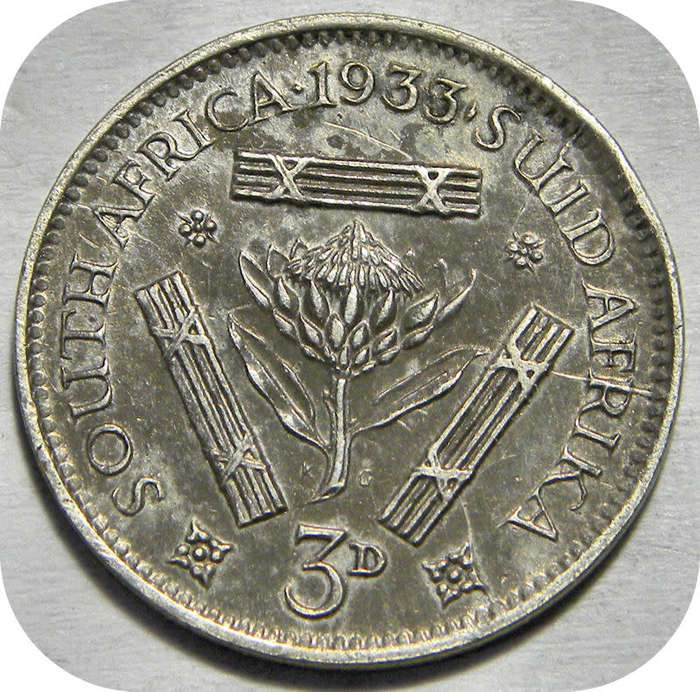 RARE SA Union: The 1933 tickey 3d in EF!