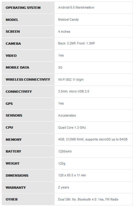 2018 TOP SELLER > Mobicel Candy Smartphone <3G / WiFi / ANDROID 6>