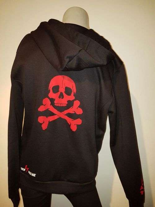Brand New High Voltage Red Skull n Bones unisex hoodie Iron Fist Punk Goth Alternative