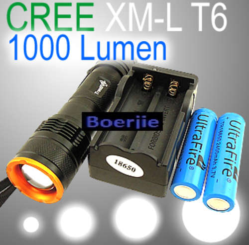 CREE 1000lm LED  Adjustable Focus Flashlight Rech