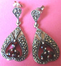 Beautiful Sterling Silver , Garnets and Marcasite  Earrings.