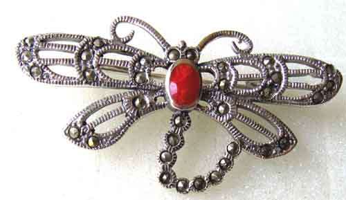 925  Sterling Silver and Marcasite  ` Dragonfly ` Brooch